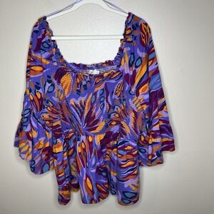 Women's Blouse Top 3x Smocked Bright Colorful‎ Relaxed Art To Wear Teacher Boho